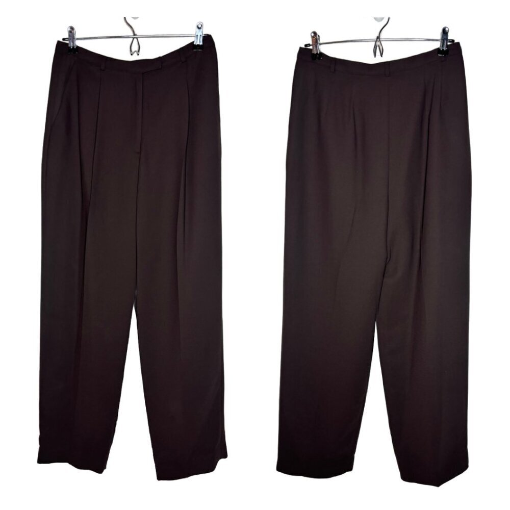 Worthington Sz 10 Dark Chocolate Classic Straight Leg Pleated Trousers (1403)